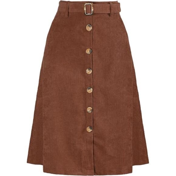 Womens High Waist Button Front A-Line Skirt Camel - Picture 1 of 5